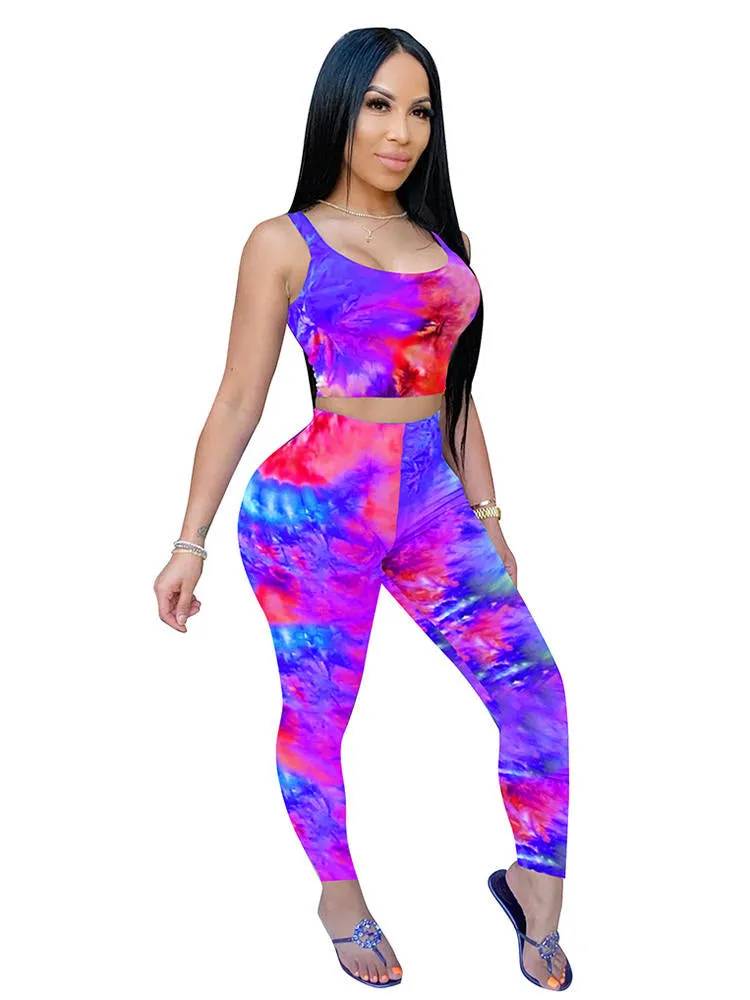 2 Piece Tie Dye Vest Yoga Pants Tracksuits Sets