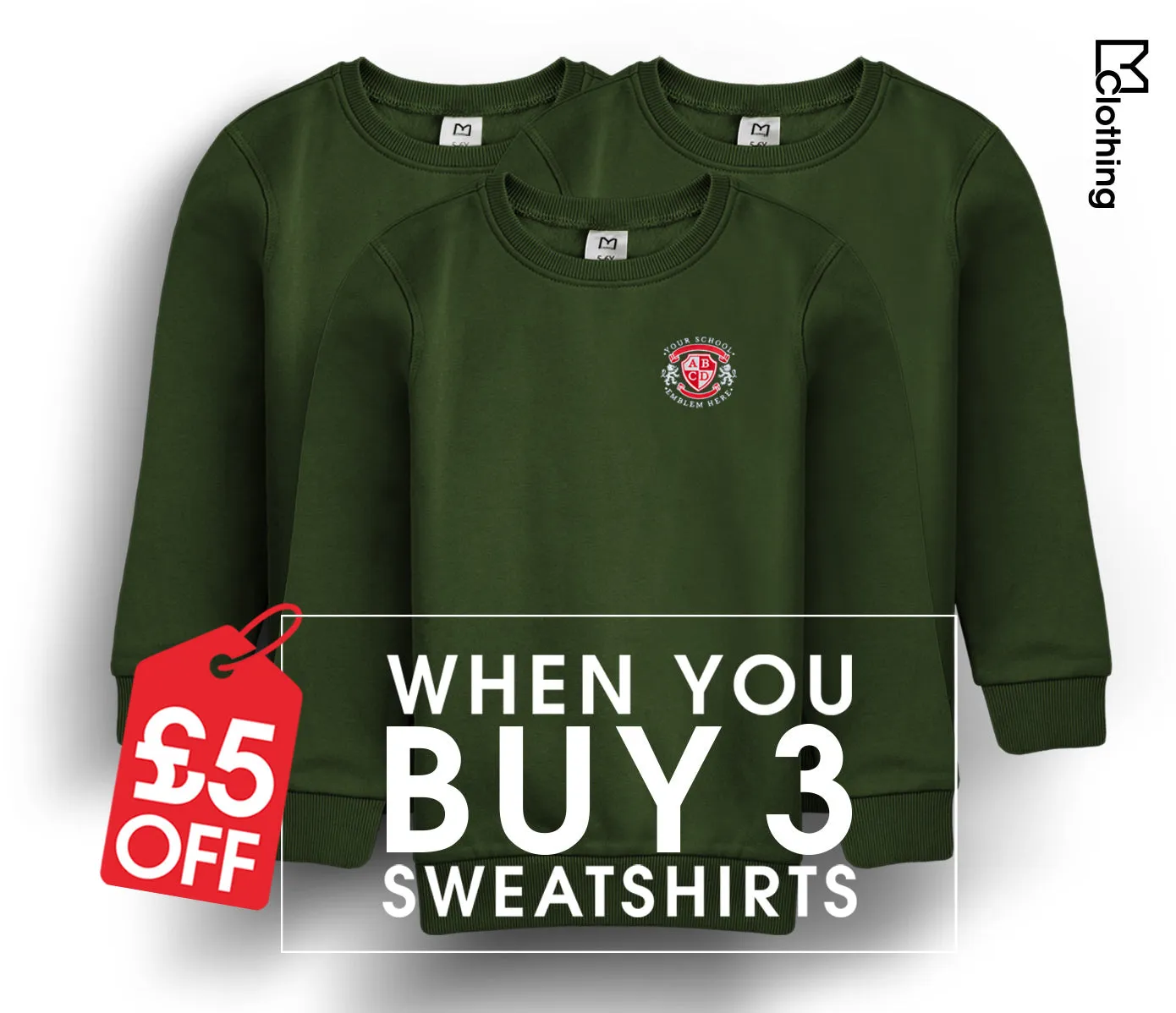 3 Pack - Round Neck Sweatshirt - Bottle Green