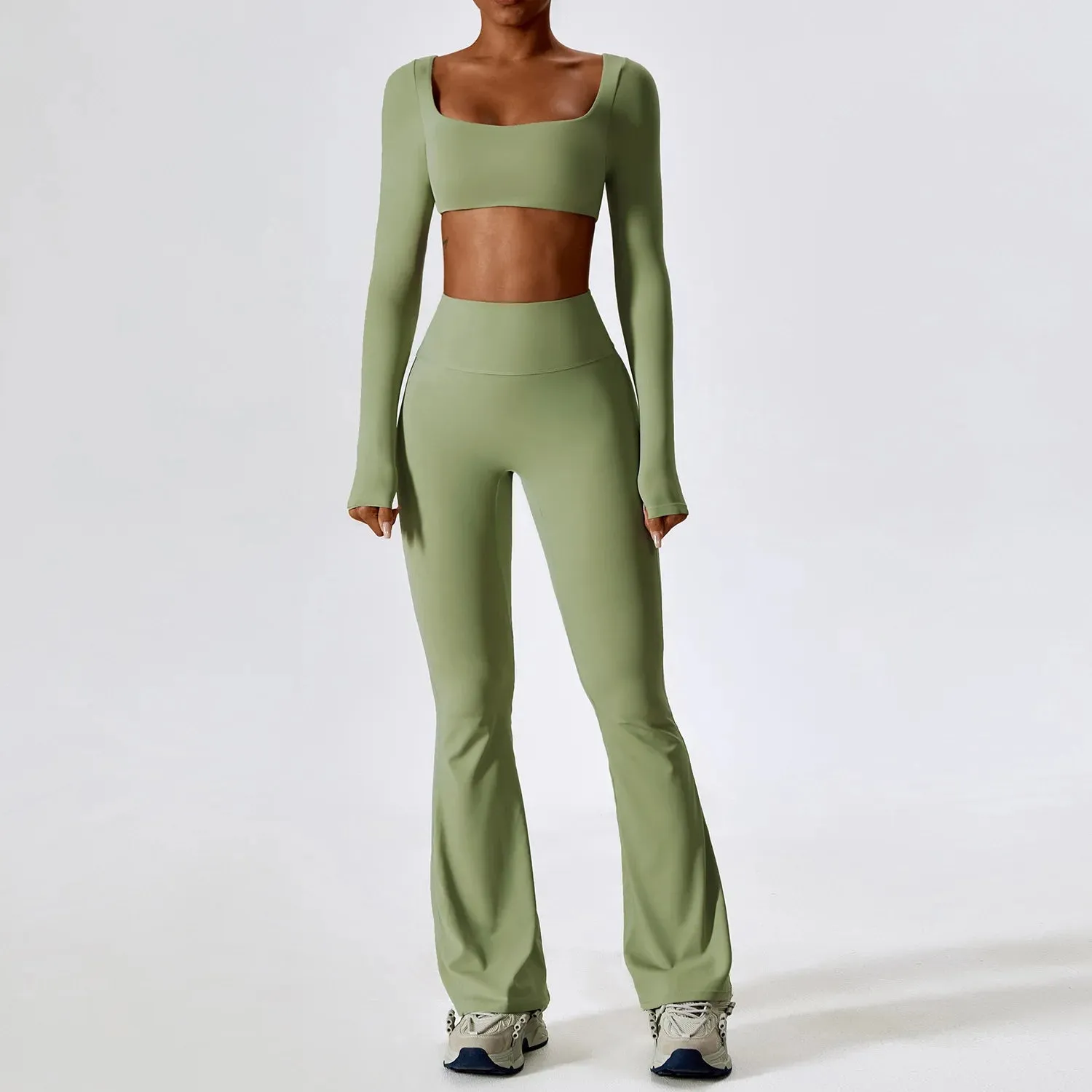 A&A Flexi Flare Scrunch Leggings & Long Sleeve Crop Top Set