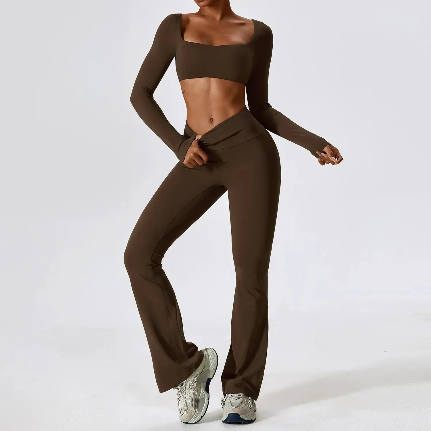 A&A Flexi Flare Scrunch Leggings & Long Sleeve Crop Top Set