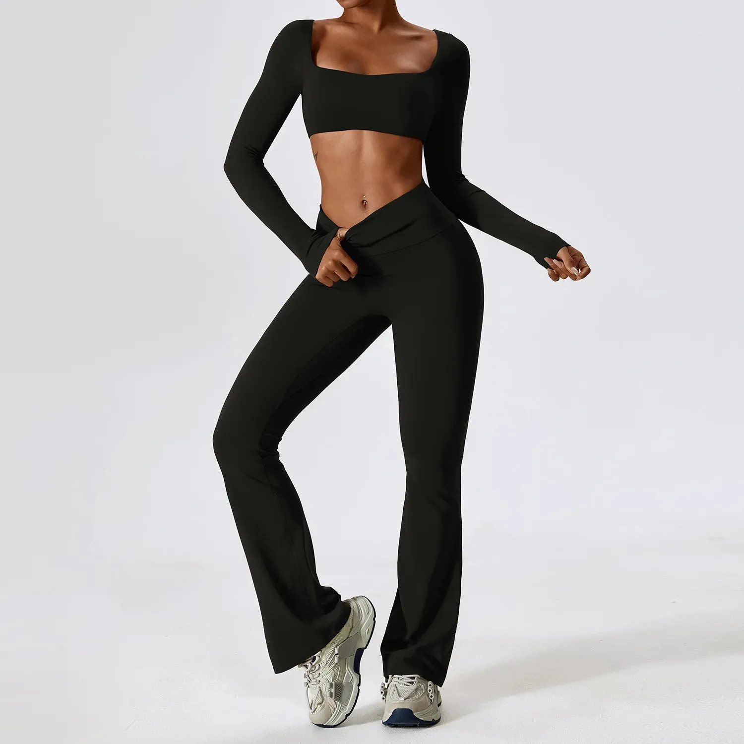 A&A Flexi Flare Scrunch Leggings & Long Sleeve Crop Top Set
