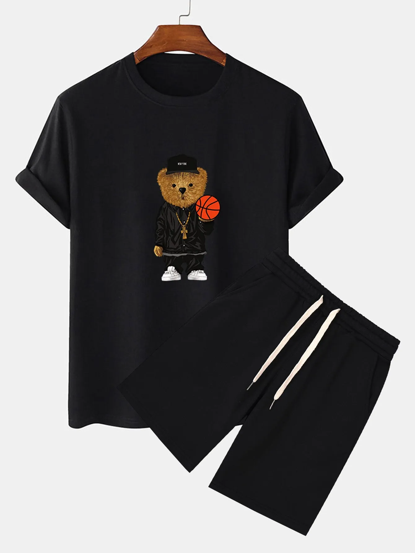 Basketball Bear Print T-Shirt & Sweat Shorts