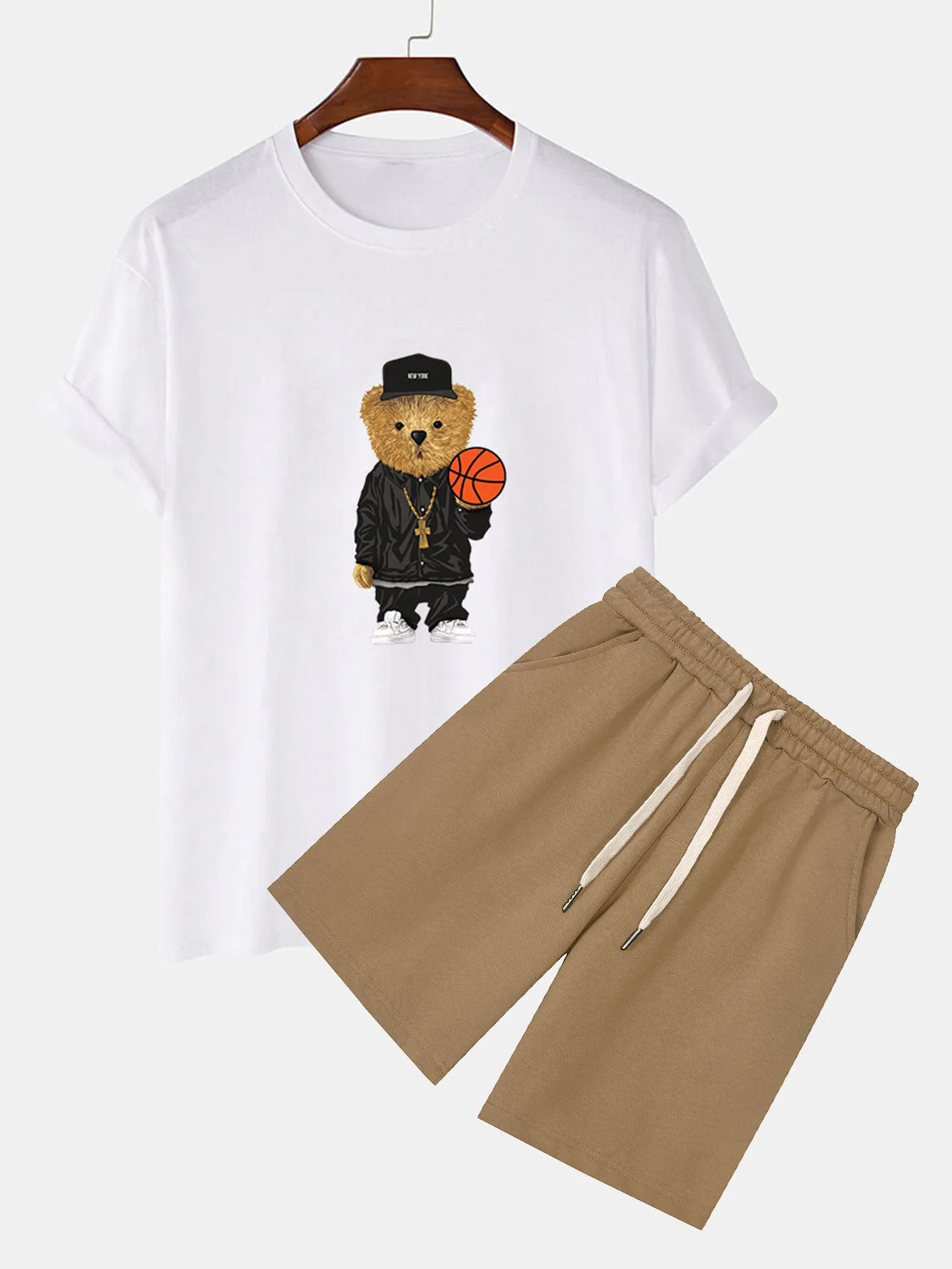 Basketball Bear Print T-Shirt & Sweat Shorts