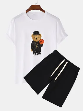 Basketball Bear Print T-Shirt & Sweat Shorts