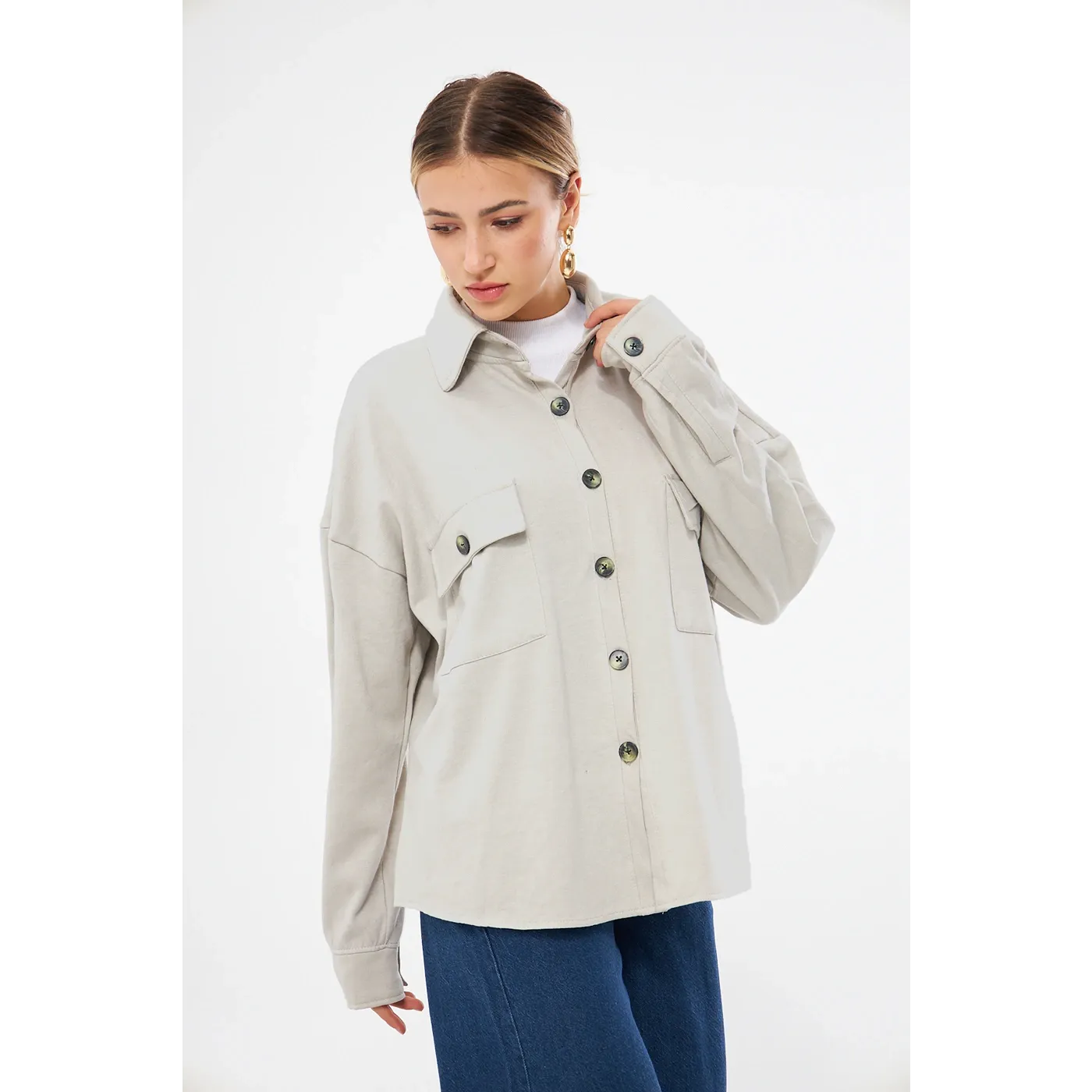 Beige Oversized Shacket