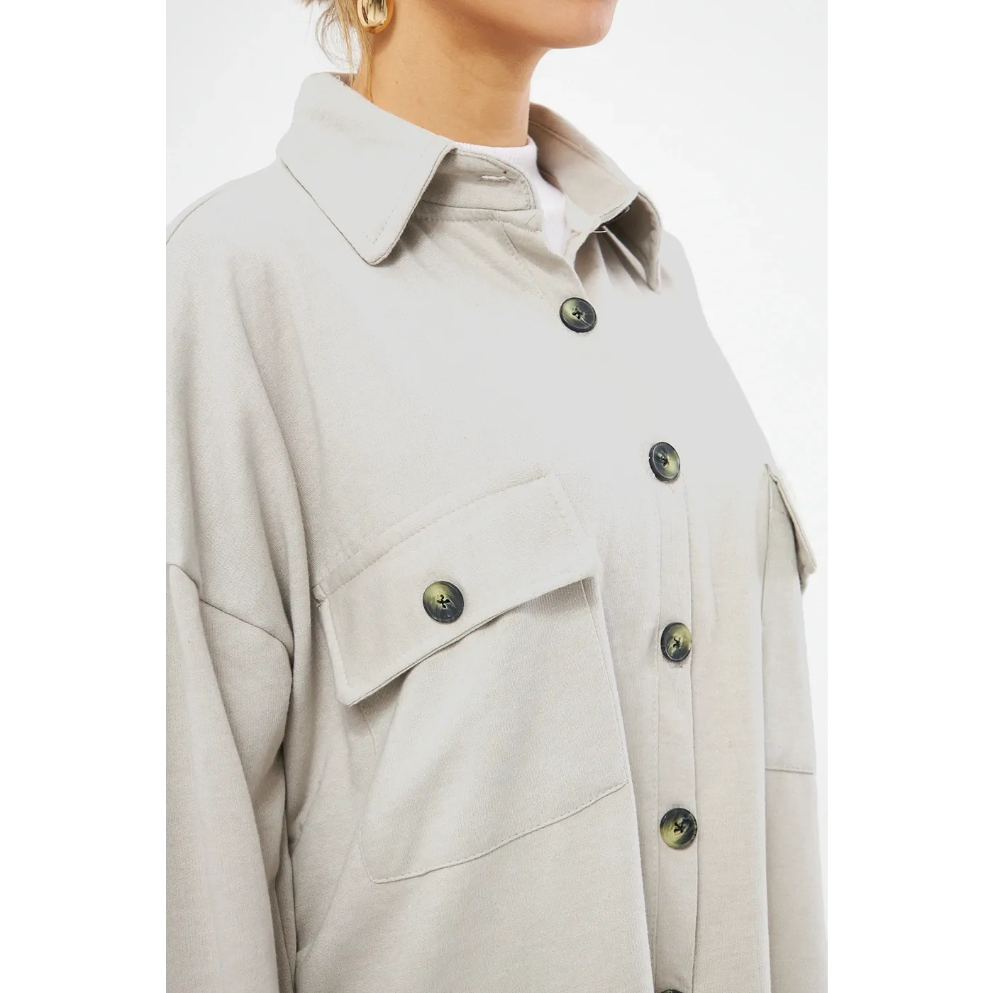Beige Oversized Shacket