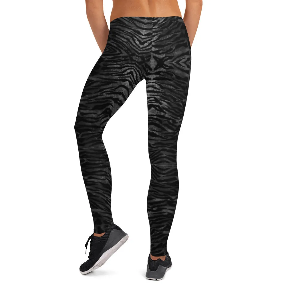 Black Tiger Striped Casual Leggings, Animal Print Premium Quality Women's Tights - Made in USA/EU