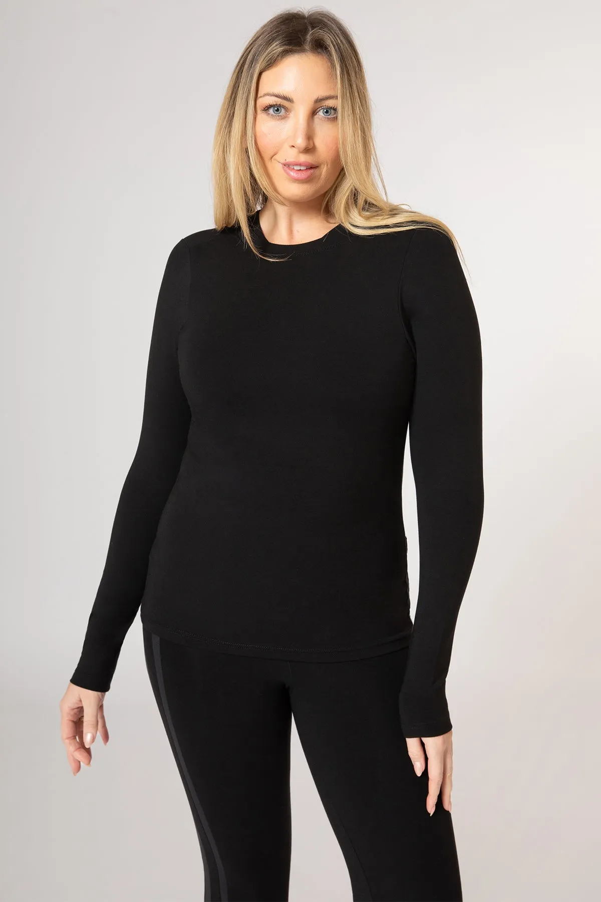 Body Sculpt Long Sleeve Full Length Top with Pocket & Built-In Bra Black