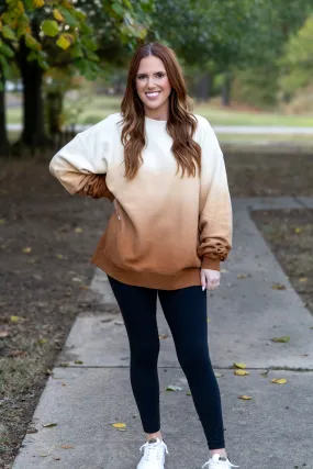 Brown Ombre Corded Crew Sweatshirt