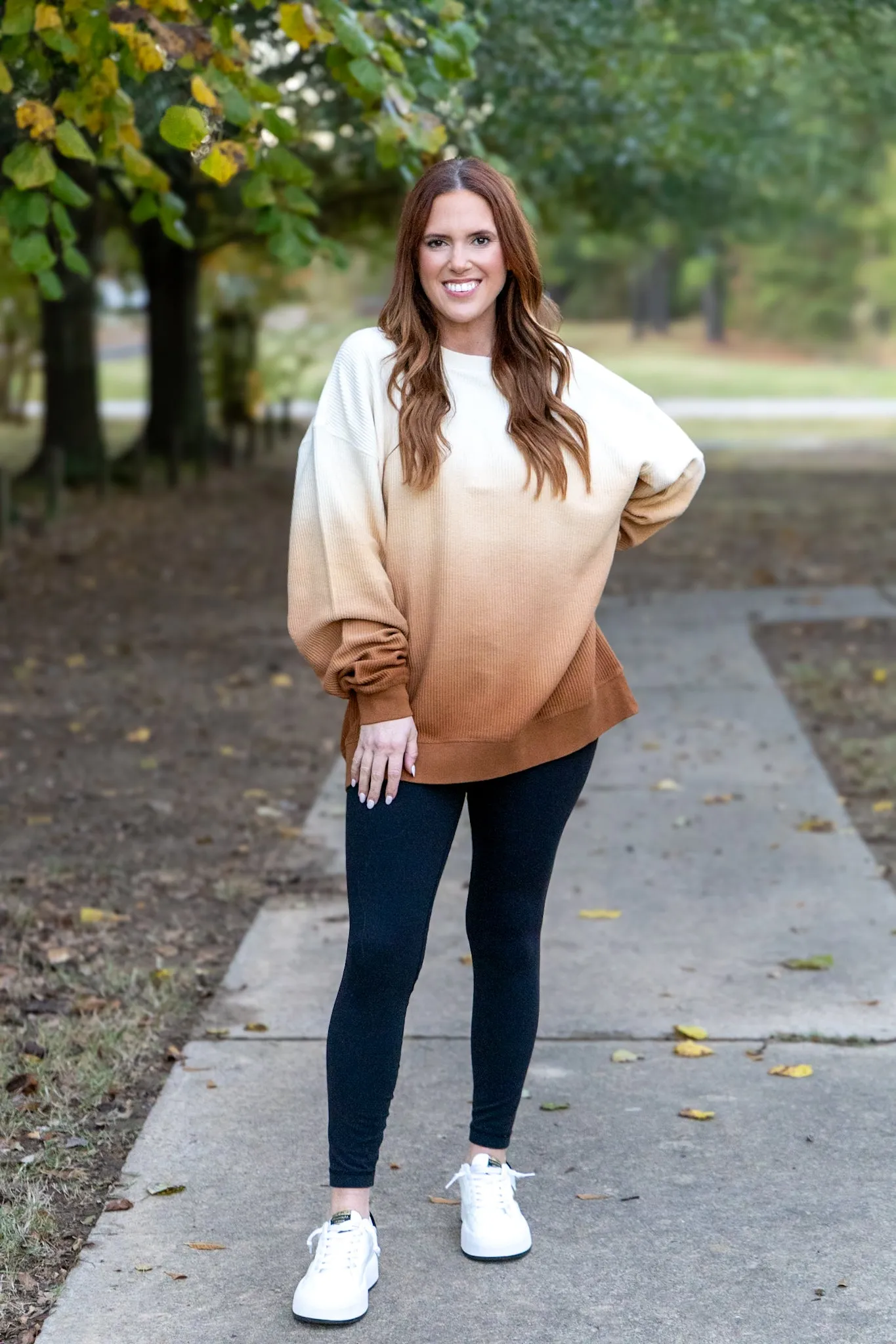 Brown Ombre Corded Crew Sweatshirt