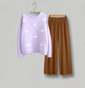 CLOUD ALLOVER LILAC SWEATSHIRT WITH BROWN FLAPPER