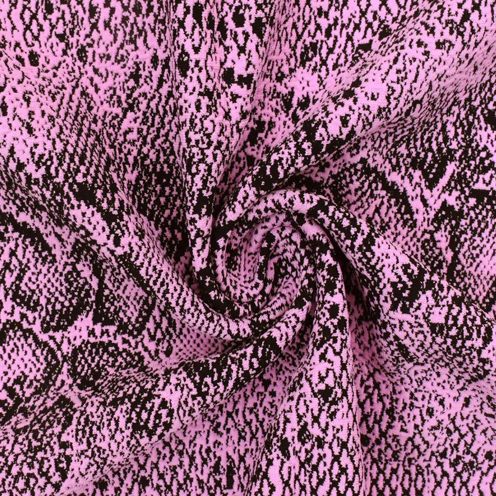 Cosmic Pink-Black Famous Maker Stretch Reptile Jacquard Yoga Knit Fabric