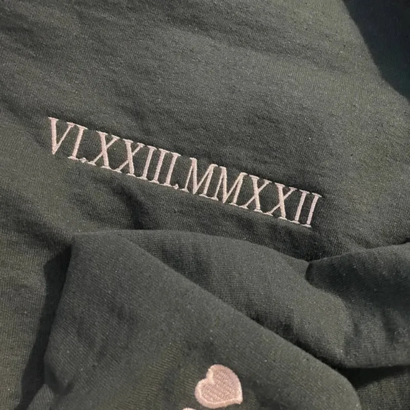 Custom Embroidered Roman Numeral Date Couple‘s’ Hoodie