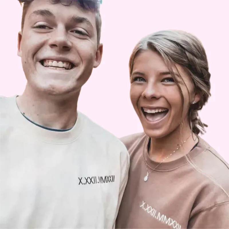 Custom Embroidered Roman Numeral Date Couple‘s’ Hoodie