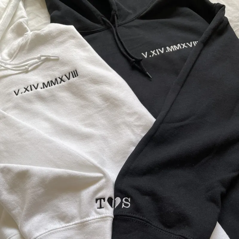 Custom Embroidered Roman Numeral Date Couple‘s’ Hoodie
