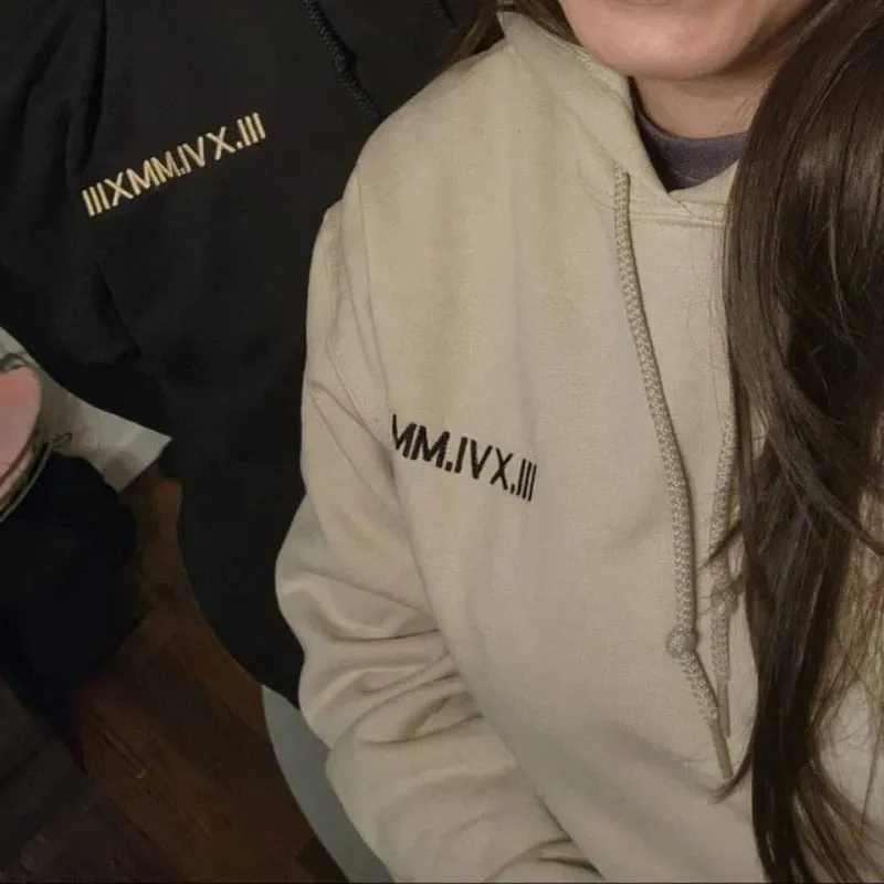 Custom Embroidered Roman Numeral Date Couple‘s’ Hoodie