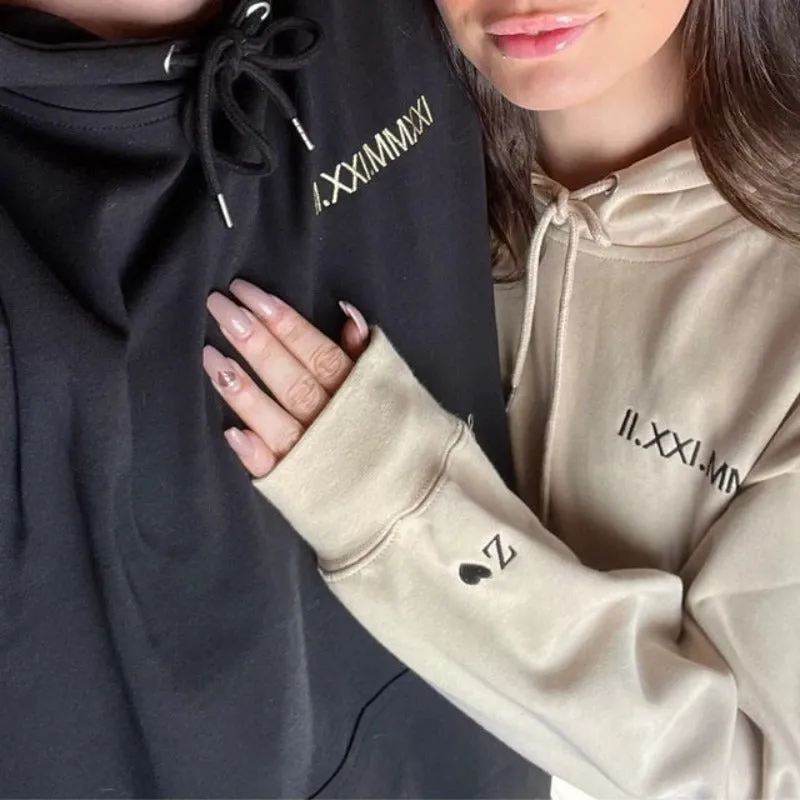 Custom Embroidered Roman Numeral Date Couple‘s’ Hoodie