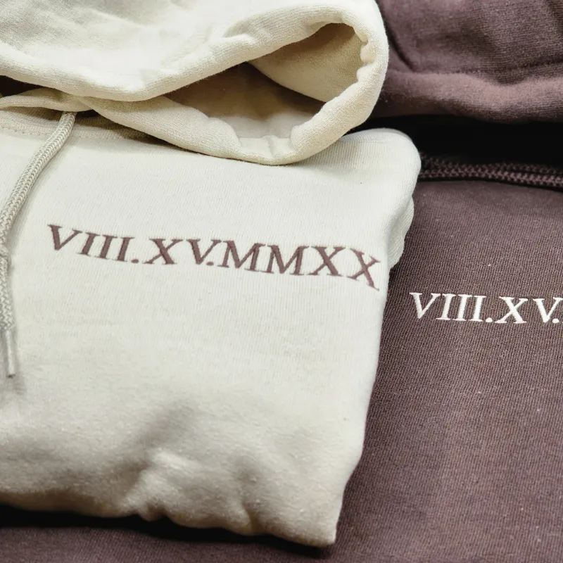 Custom Embroidered Roman Numeral Date Couple‘s’ Hoodie