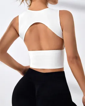 Damen Einfarbig Offener Rücken Geripptes Basic Elastisches Yoga Sport Tank Top