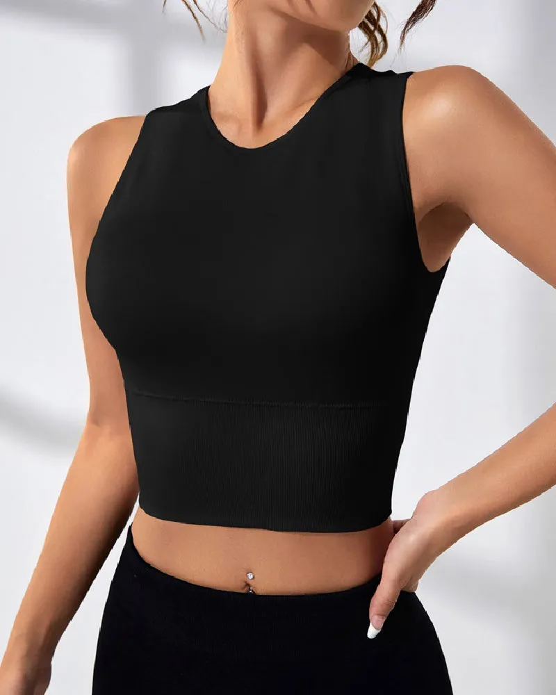 Damen Einfarbig Offener Rücken Geripptes Basic Elastisches Yoga Sport Tank Top