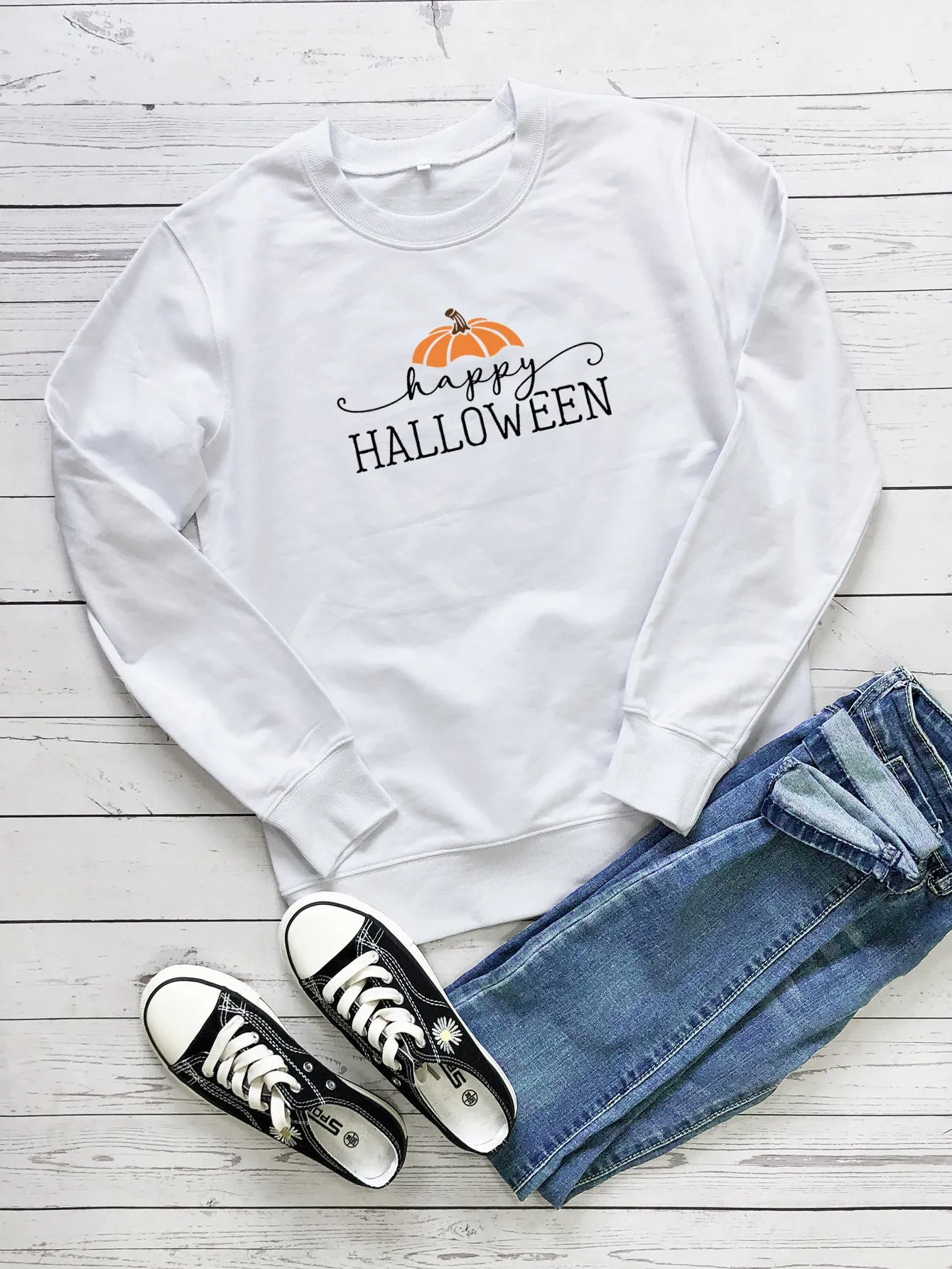 Halloween Pumpkin Alphabet Print Sweatshirt Female Wholesale
