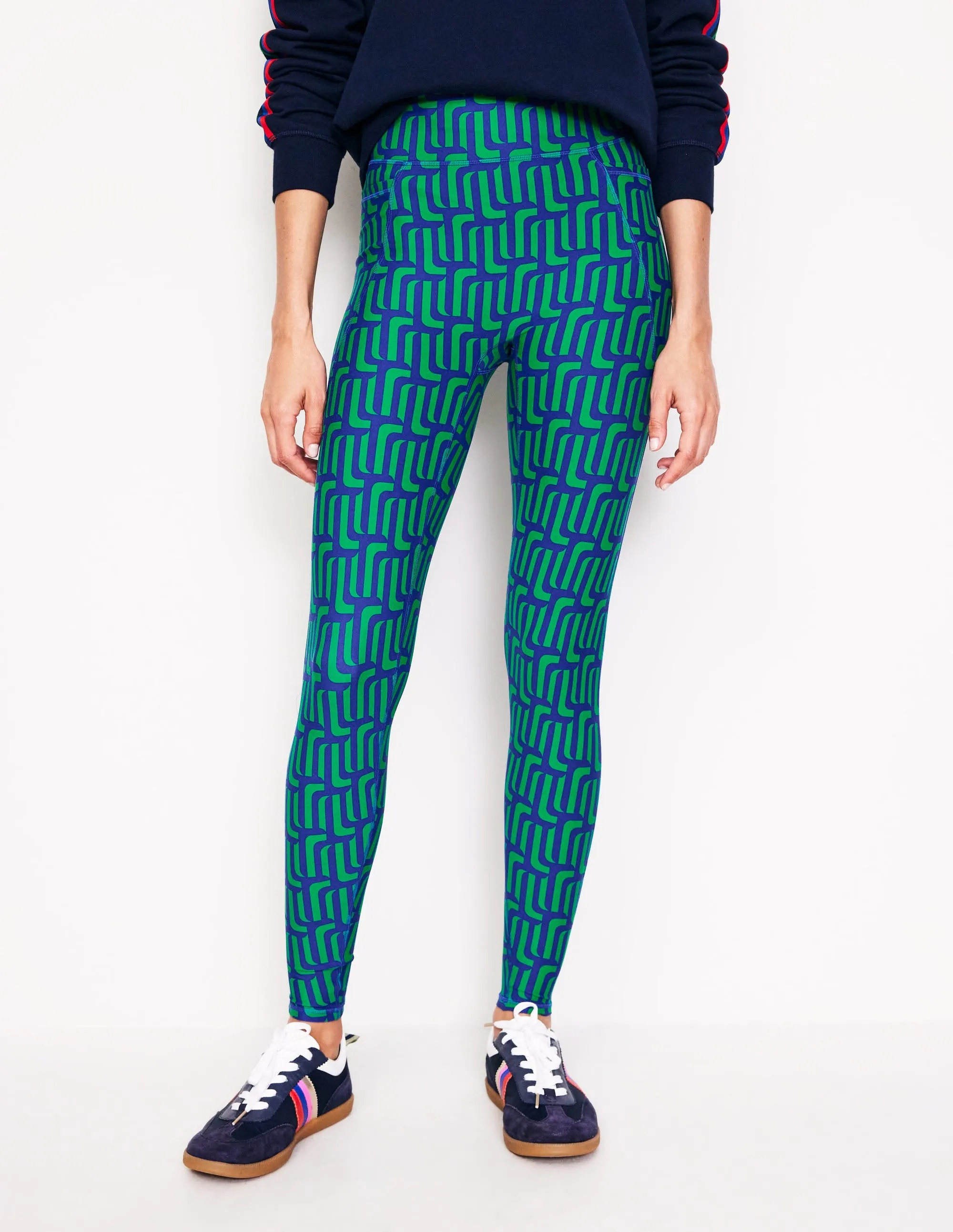 High Waist Pocket Leggings-Green Tambourine, Falling Geo