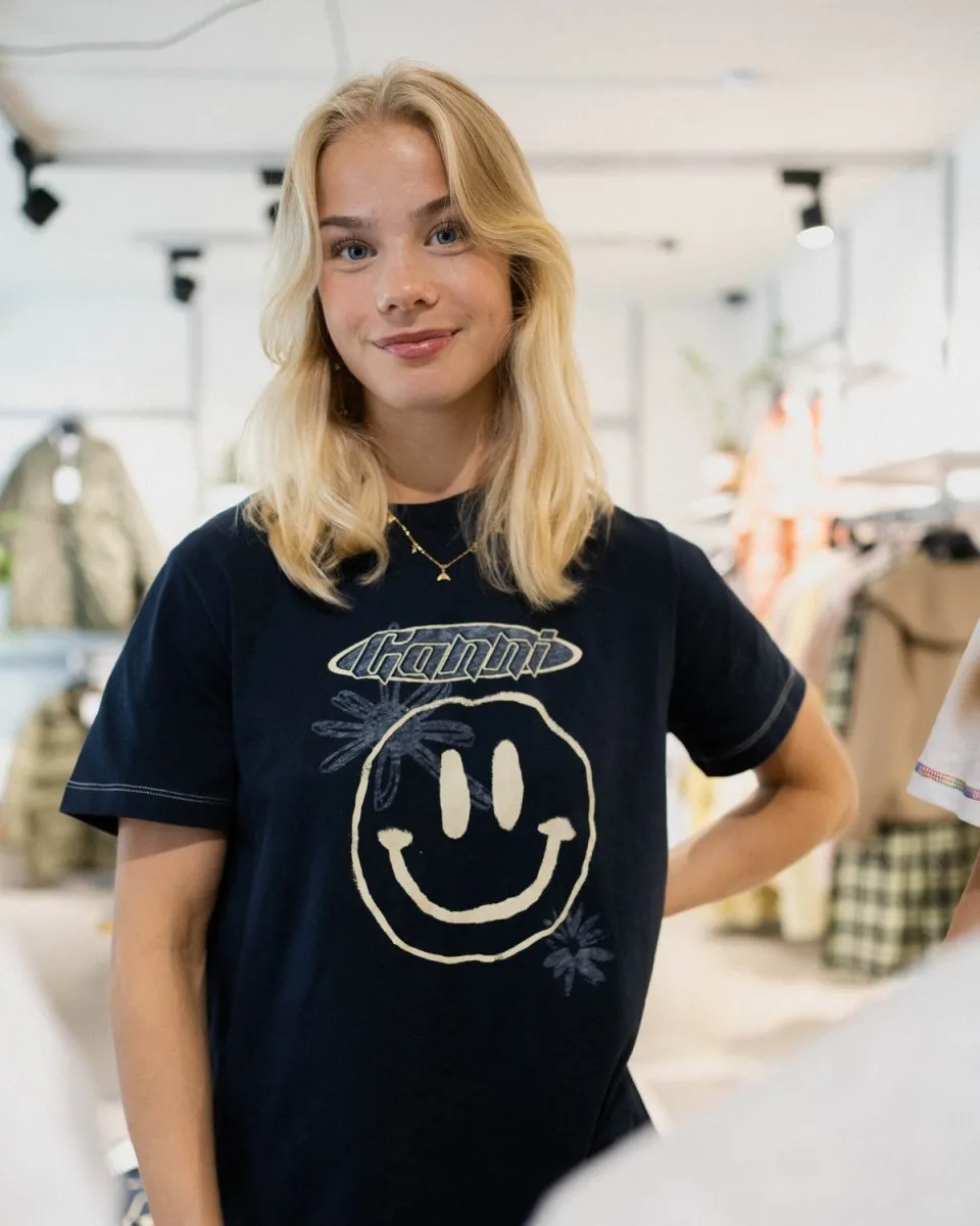 Light Jersey Flower Relaxed T-shirt - Sky Captain