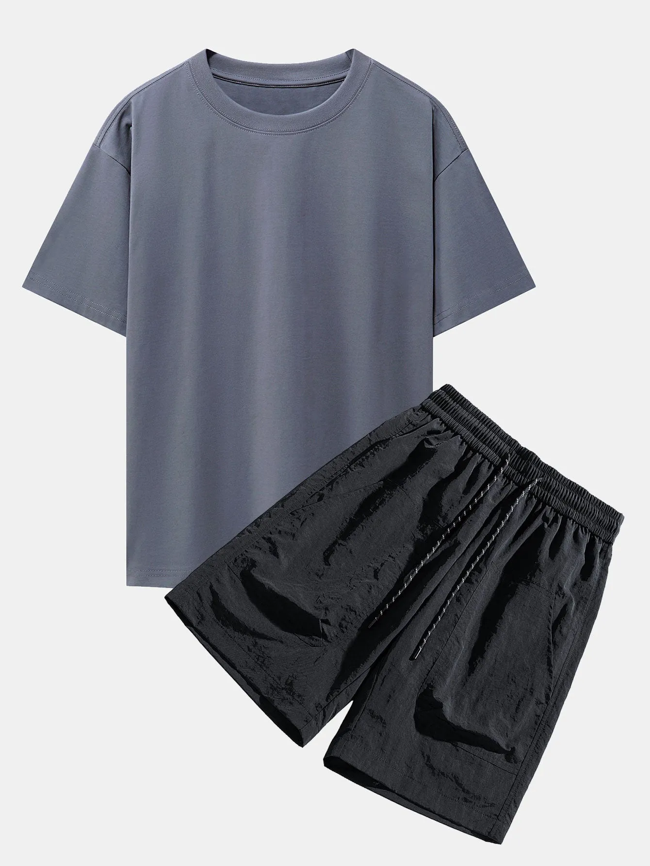 Los Angeles Illustration Bear Print Drop Shoulder Oversize T-Shirt & Patch Pocket Drawstring Shorts