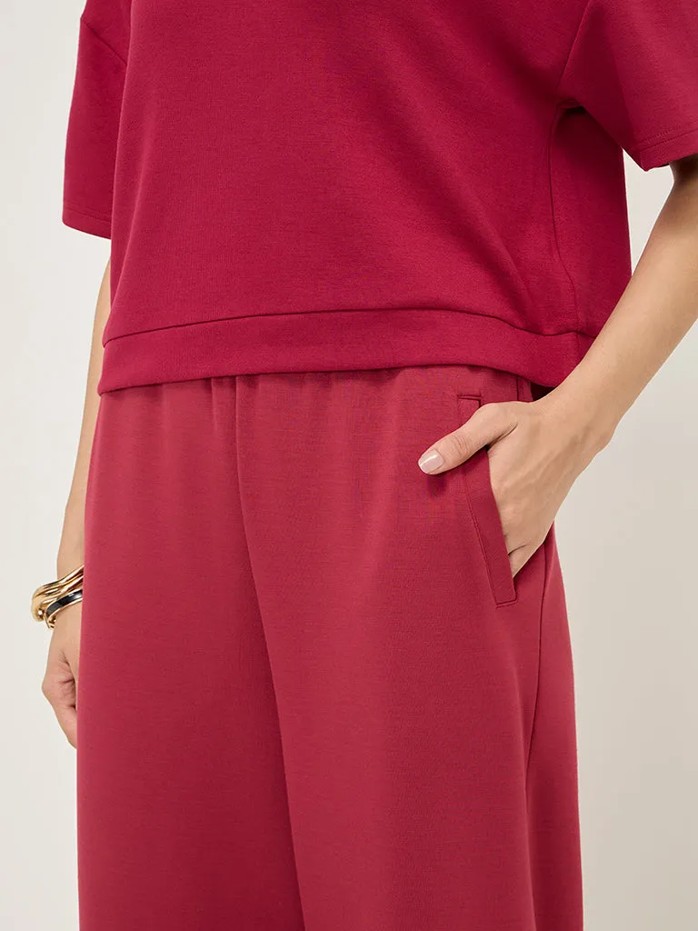 LOV Red Solid High-Rise Track Pants
