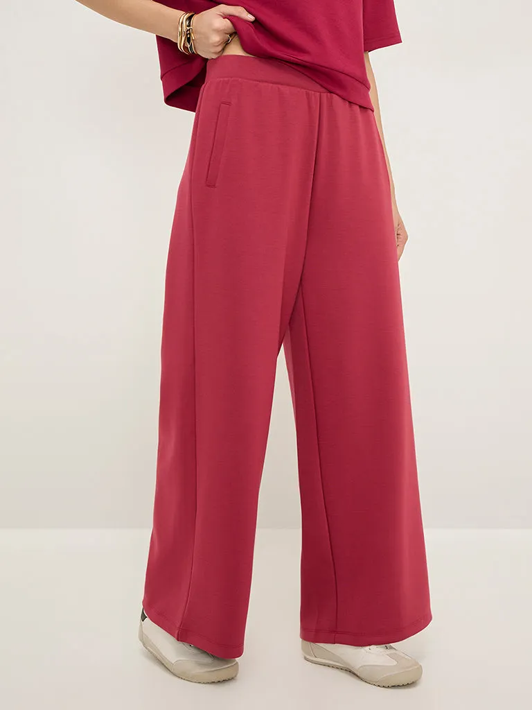 LOV Red Solid High-Rise Track Pants