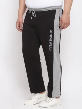 Men Black & Grey Solid Plus Size Track Pants