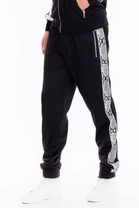 Mens Black With White Snake Side Stripe Track Pants