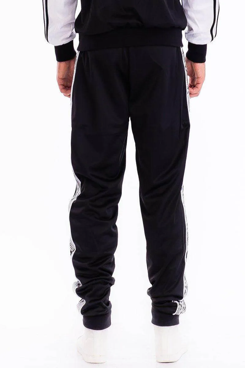 Mens Black With White Snake Side Stripe Track Pants
