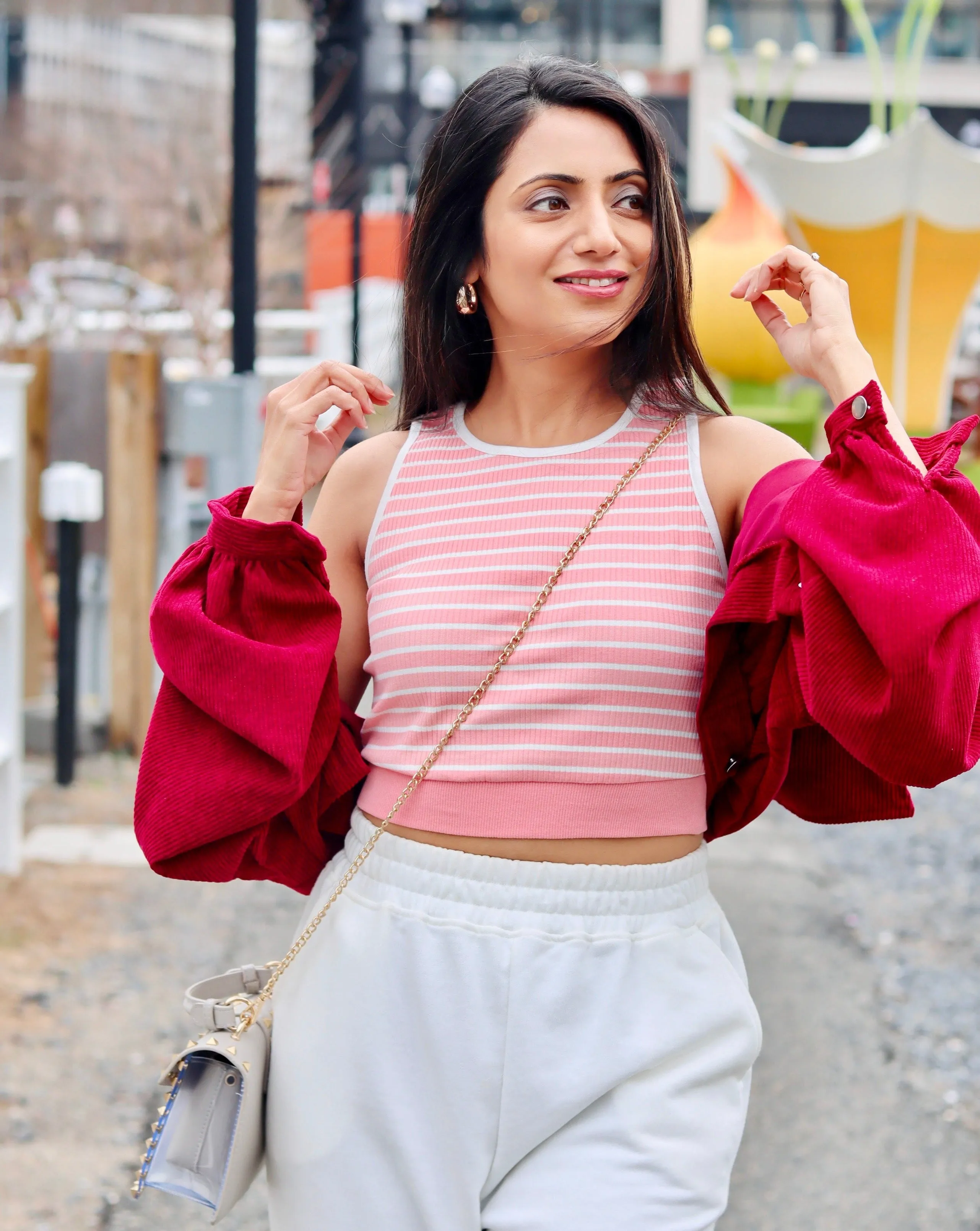 MEROKEETY Sleeveless Y2k Rib Knit Fitted Striped Crop Top