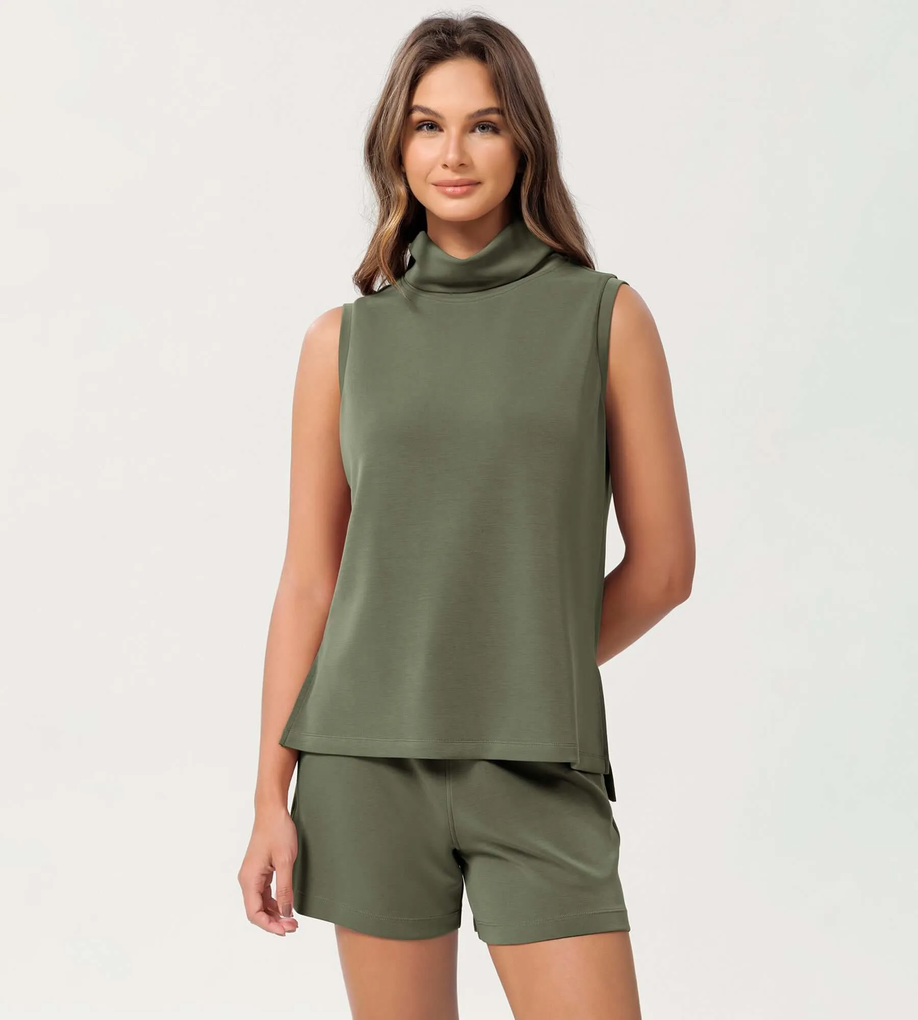 Modal Soft Casual Sleeveless Turtleneck Pullover Tops
