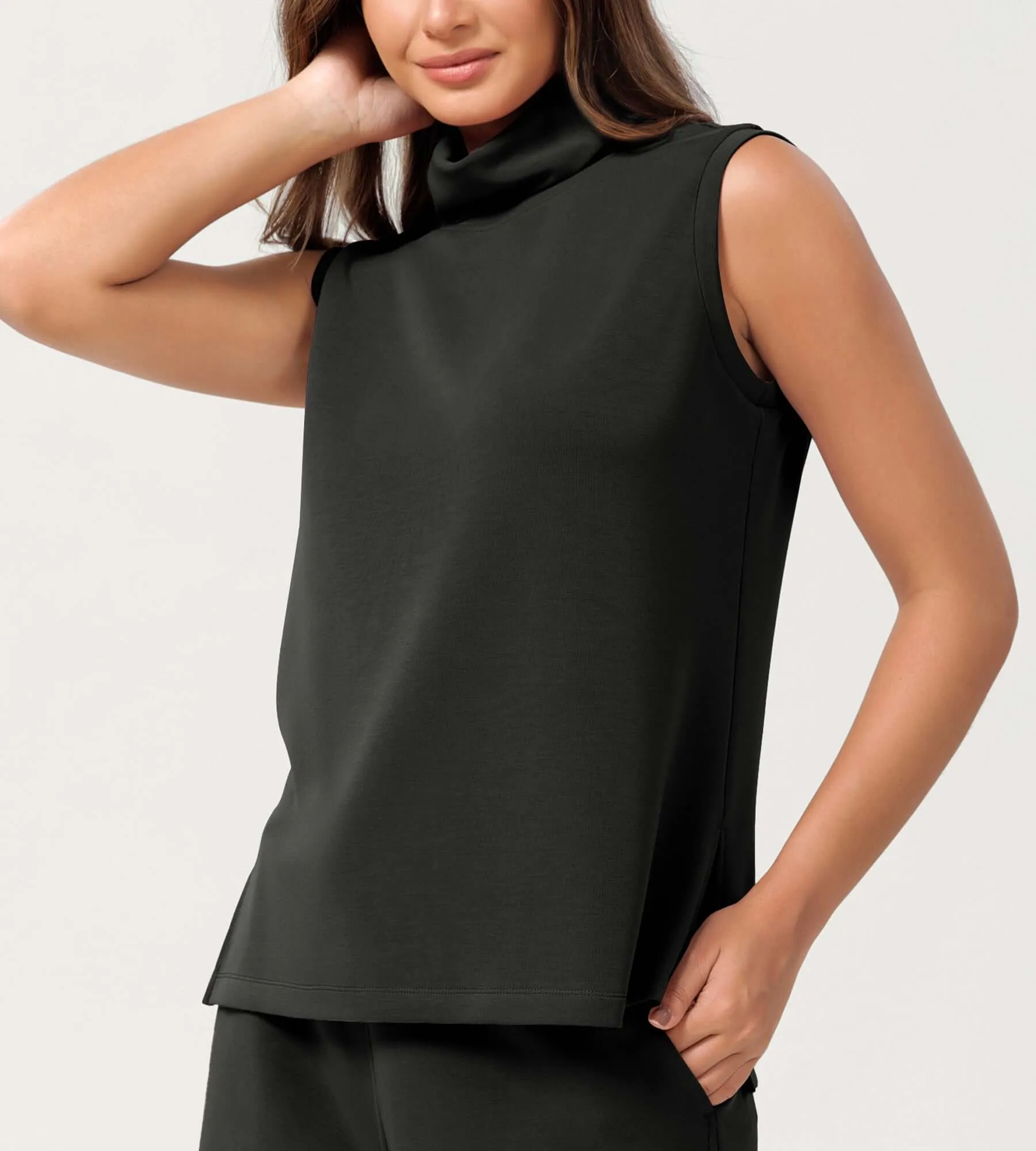Modal Soft Casual Sleeveless Turtleneck Pullover Tops