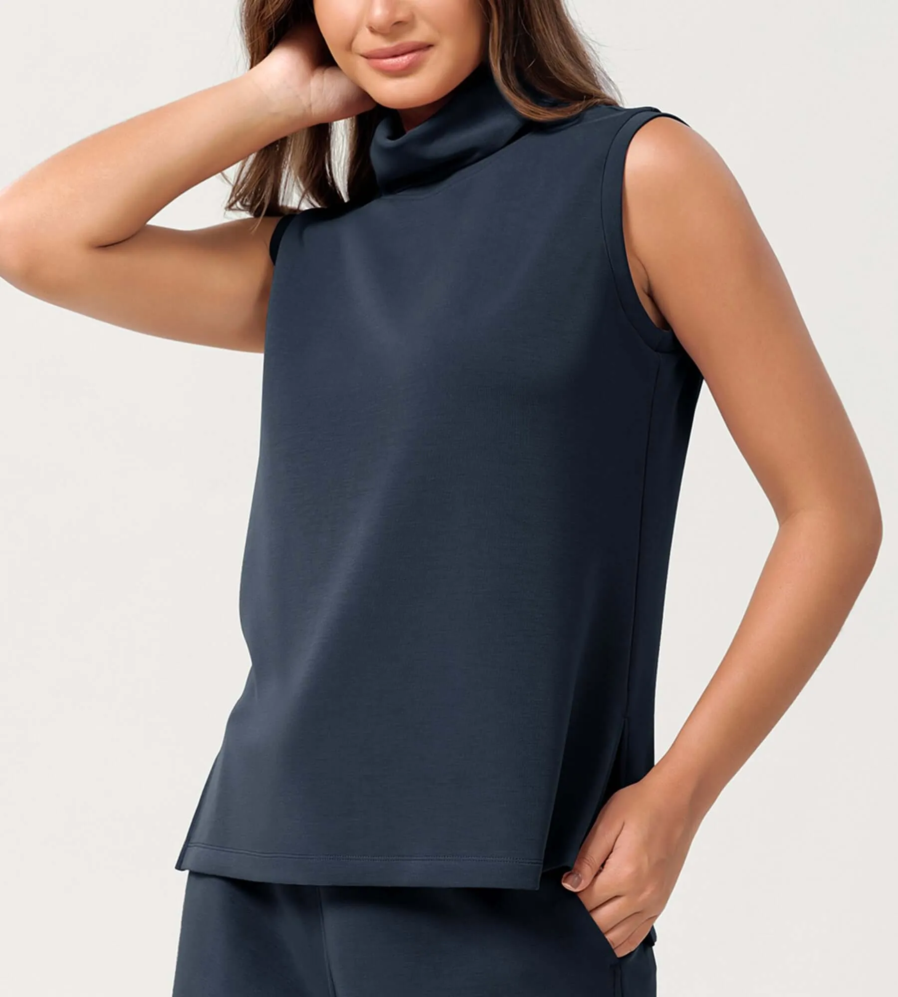 Modal Soft Casual Sleeveless Turtleneck Pullover Tops
