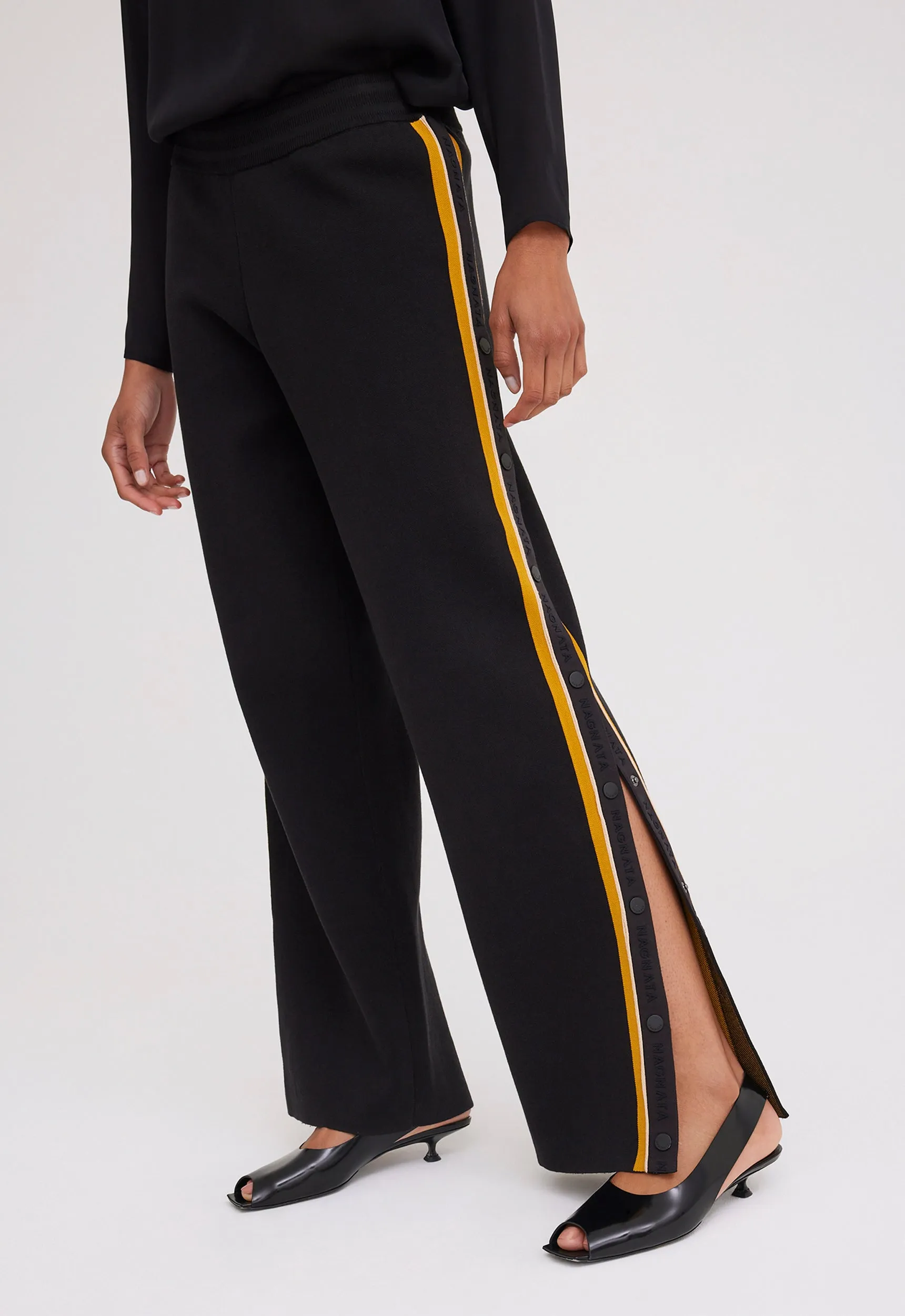 NAGNATA Side Snap Track Pant - Black/Turmeric