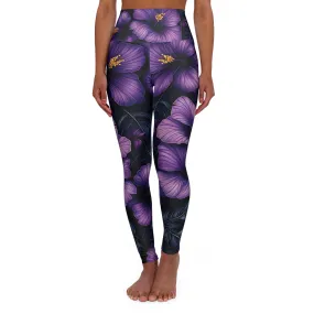 New Custom design Leggings - Spectacular Floral Purple Hibiscus High Waisted Angel Body Activewear