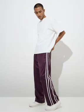 Nuon Plum Stripe Detailed Relaxed-Fit Mid-Rise Track Pants