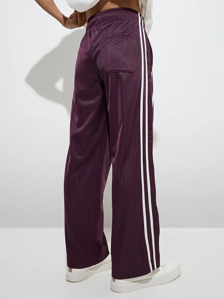 Nuon Plum Stripe Detailed Relaxed-Fit Mid-Rise Track Pants