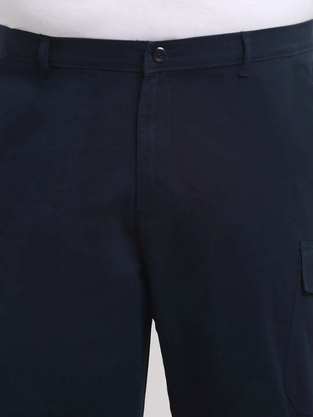 plusS Men Plus Size Navy Blue Mid Rise Cotton Trousers