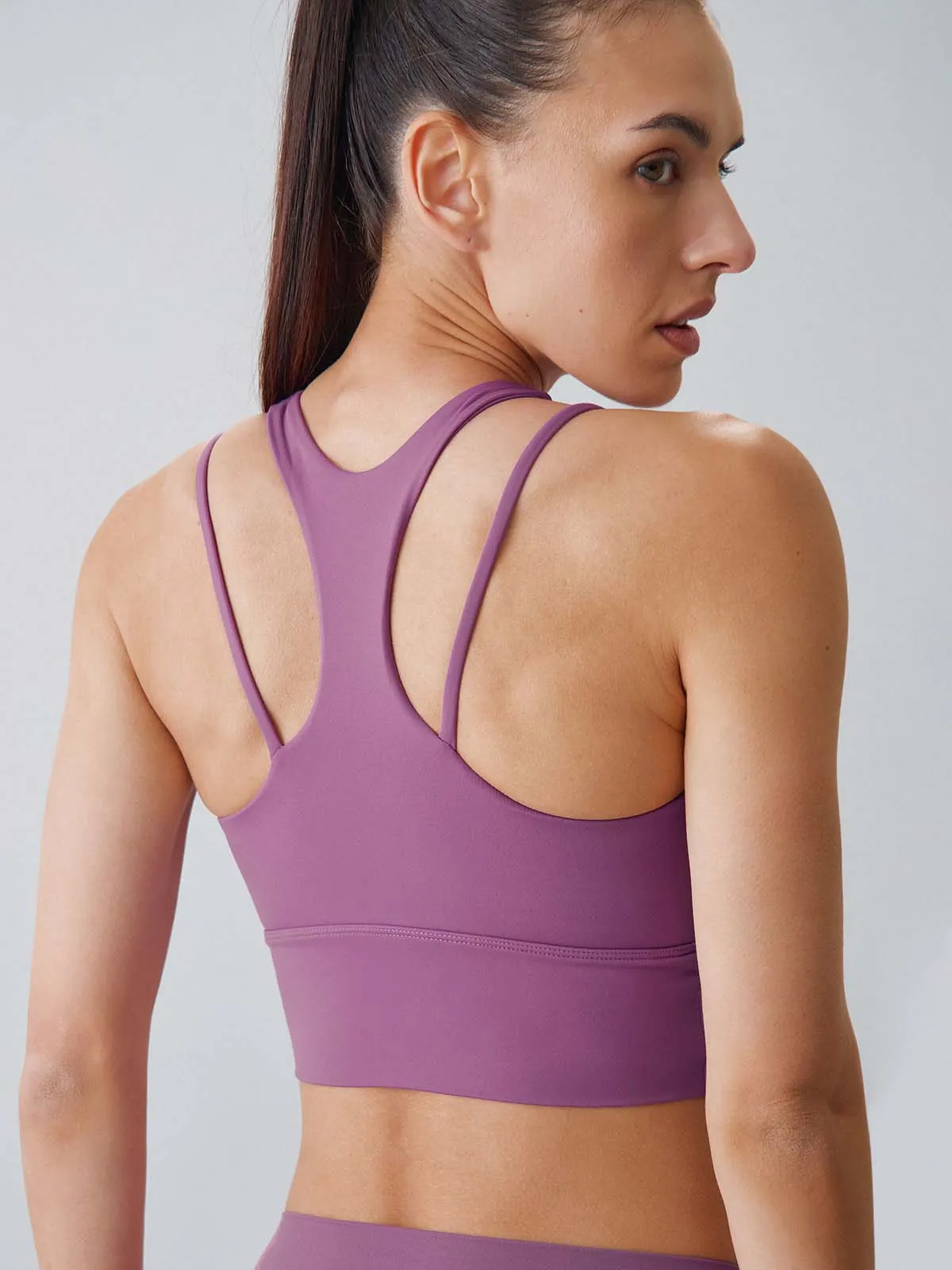 Purple Round Neck Sports Bra - Light Support