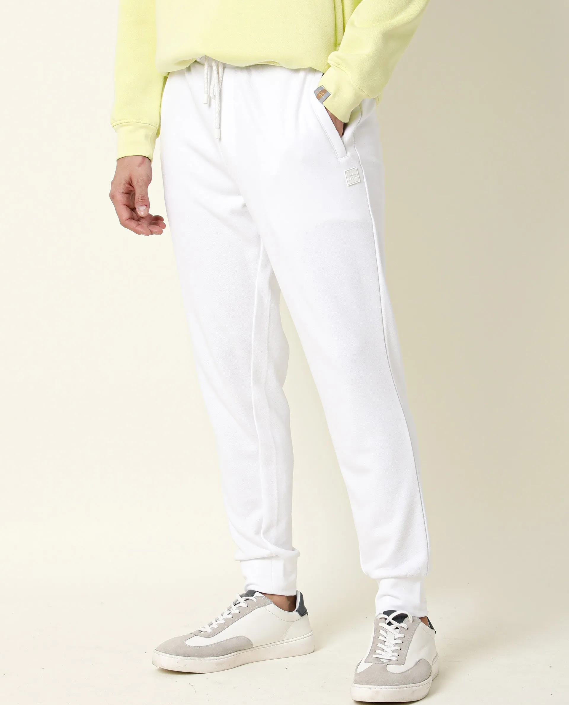 Rare Rabbit Men's Titan White Slim Fit Mid Rise Knitted Track Pant