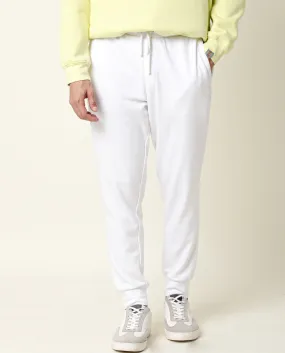 Rare Rabbit Men's Titan White Slim Fit Mid Rise Knitted Track Pant