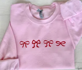 Red Bow Embroidered Christmas Sweatshirt - Embroidered Christmas Sweater