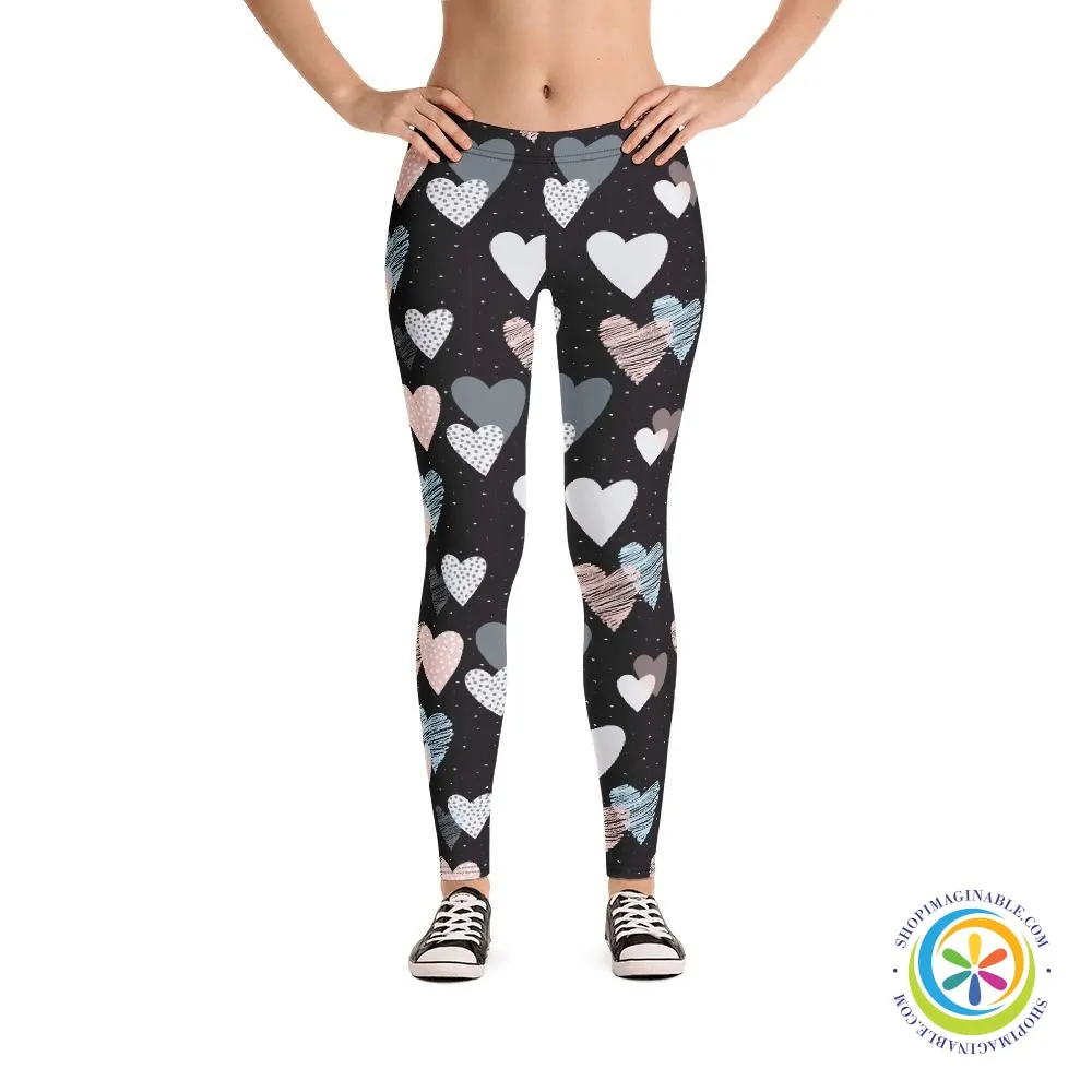 Scribble Hearts Full Length Leggings