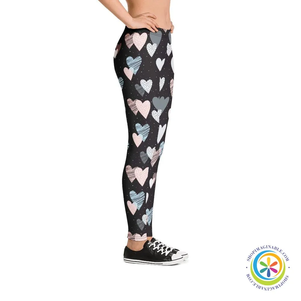 Scribble Hearts Full Length Leggings