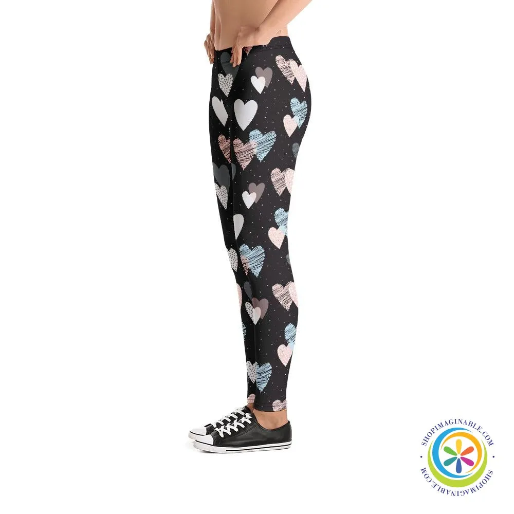 Scribble Hearts Full Length Leggings