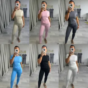Seamless Yoga Gym Set Two Piece T Shirt & Leggings Casual - 3281